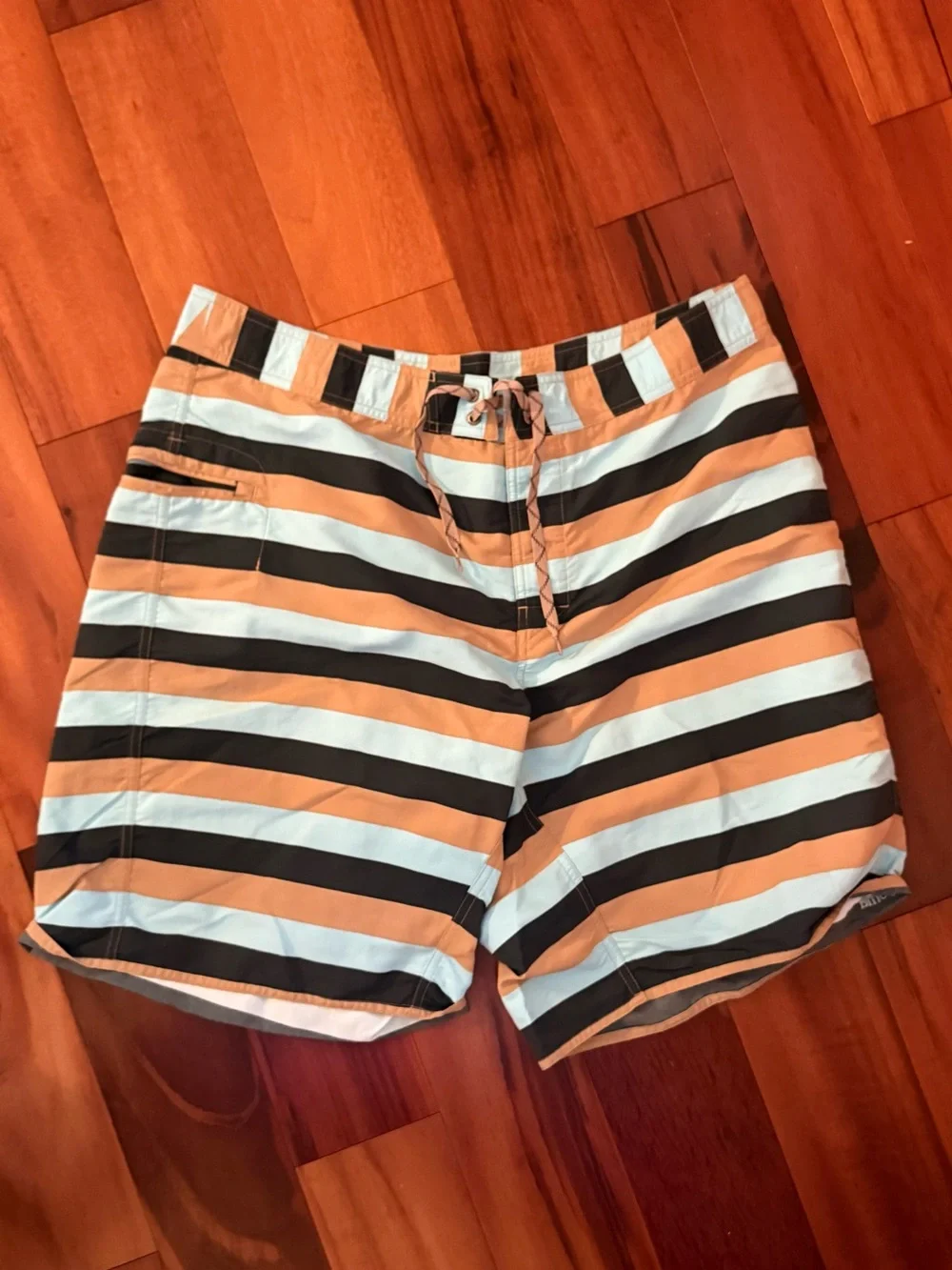 Patagonia Men's Striped Hybrid Shorts in Light Blue, Tan & Black
